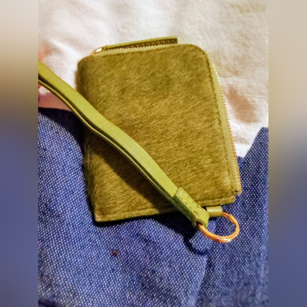 Madewell green faux fur wallet